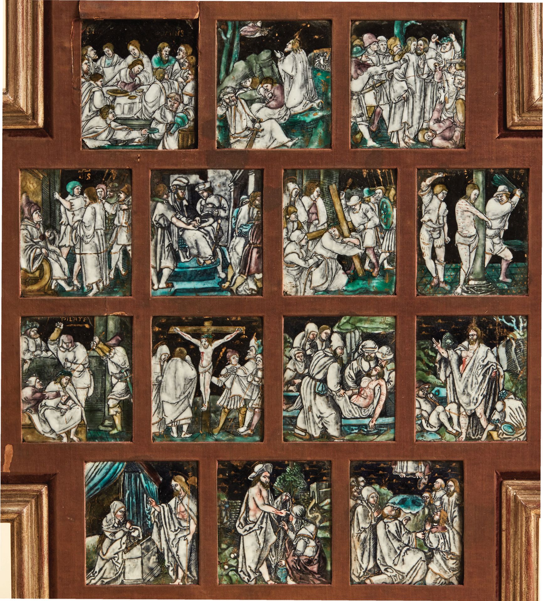 Null Altarpiece composed of fourteen polychrome enamel plates with gold highligh&hellip;