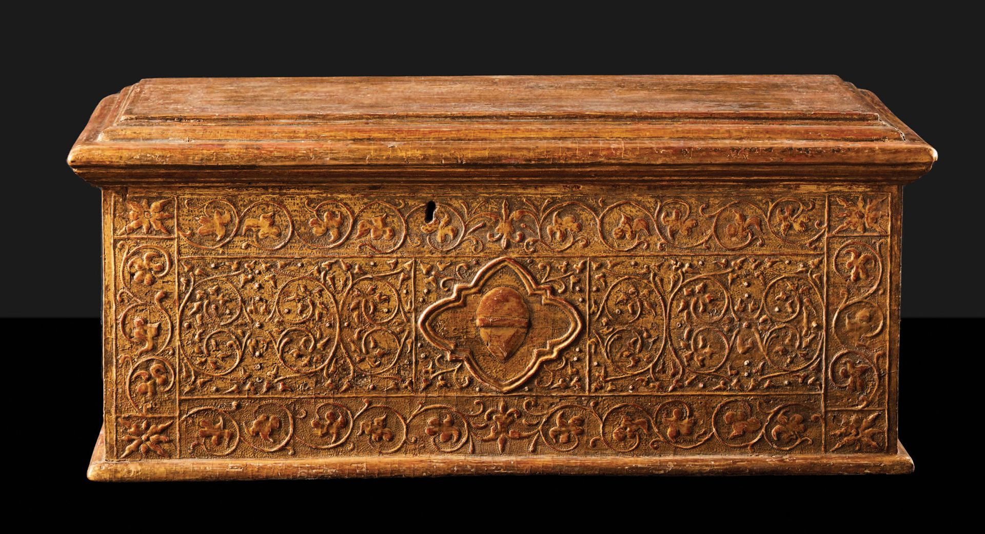Null A gilded pastiglia chest decorated with races and interlacing foliage with,&hellip;