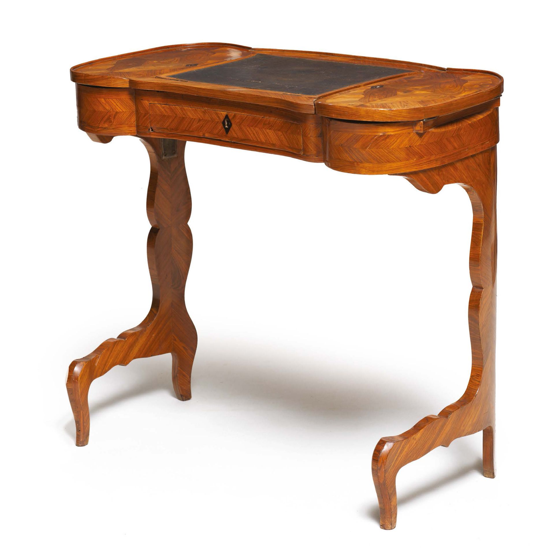 Null Schreibtisch aus Veilchenholzfurnier mit Kräuselung, Nierenform, kippbare S&hellip;