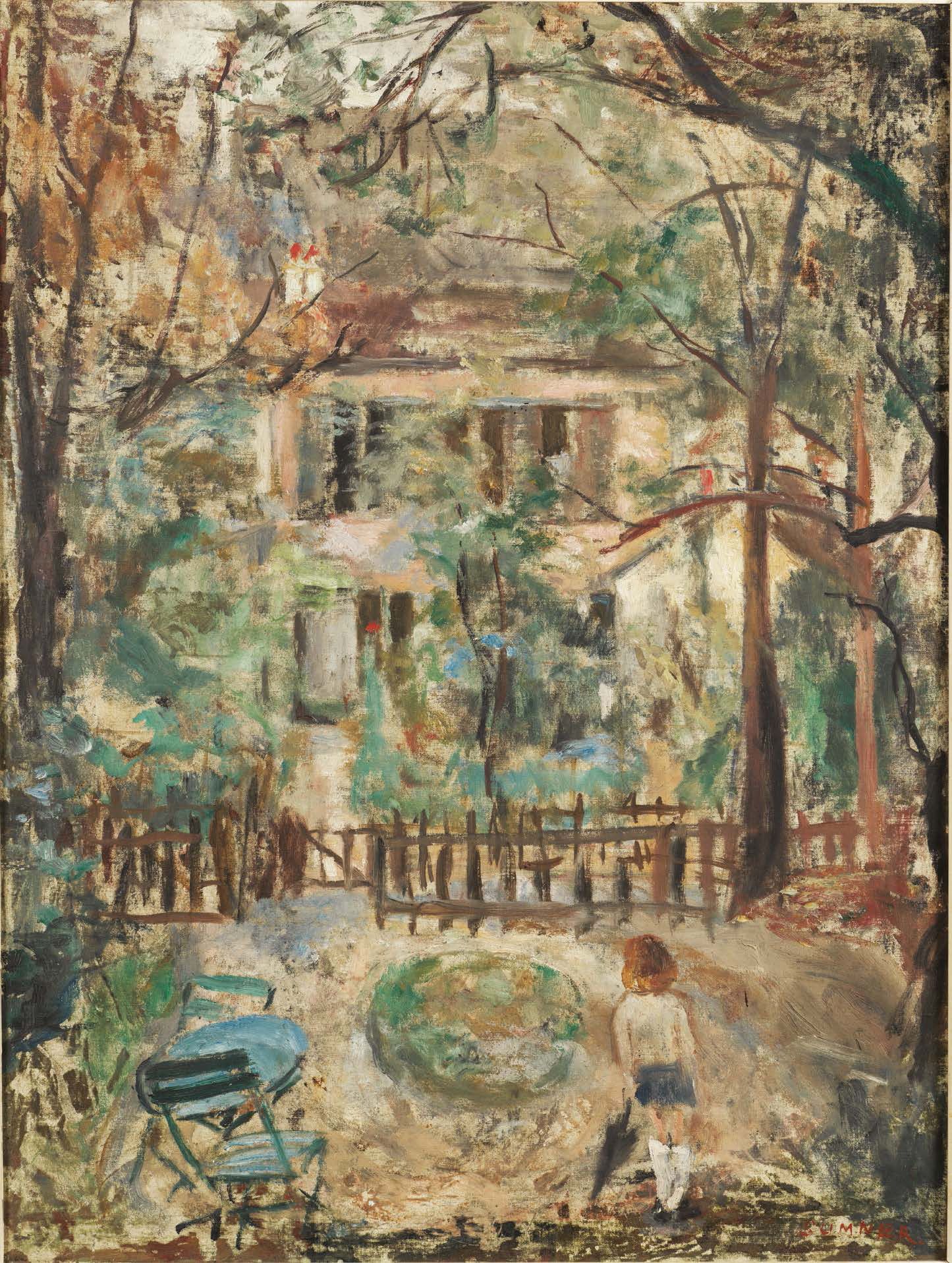 MAUD SUMNER (1902-1985) 花园里的年轻女孩
布面油画。
右下方有签名。
高_72厘米，宽_53厘米