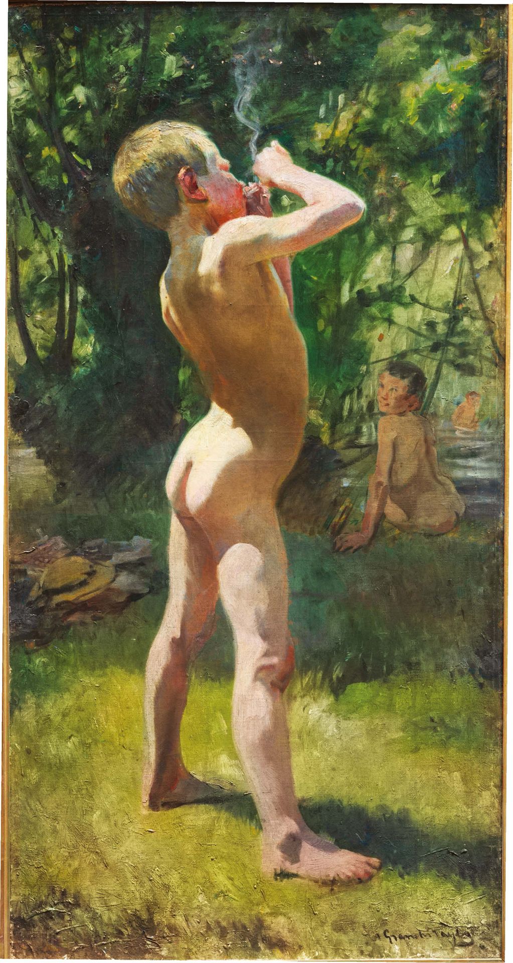 Achille Granchi-Taylor (1857-1921) 抽烟的孩子》，1887年
布面油画。
右下方有签名。
高_84厘米，宽_43厘米
出处：私&hellip;