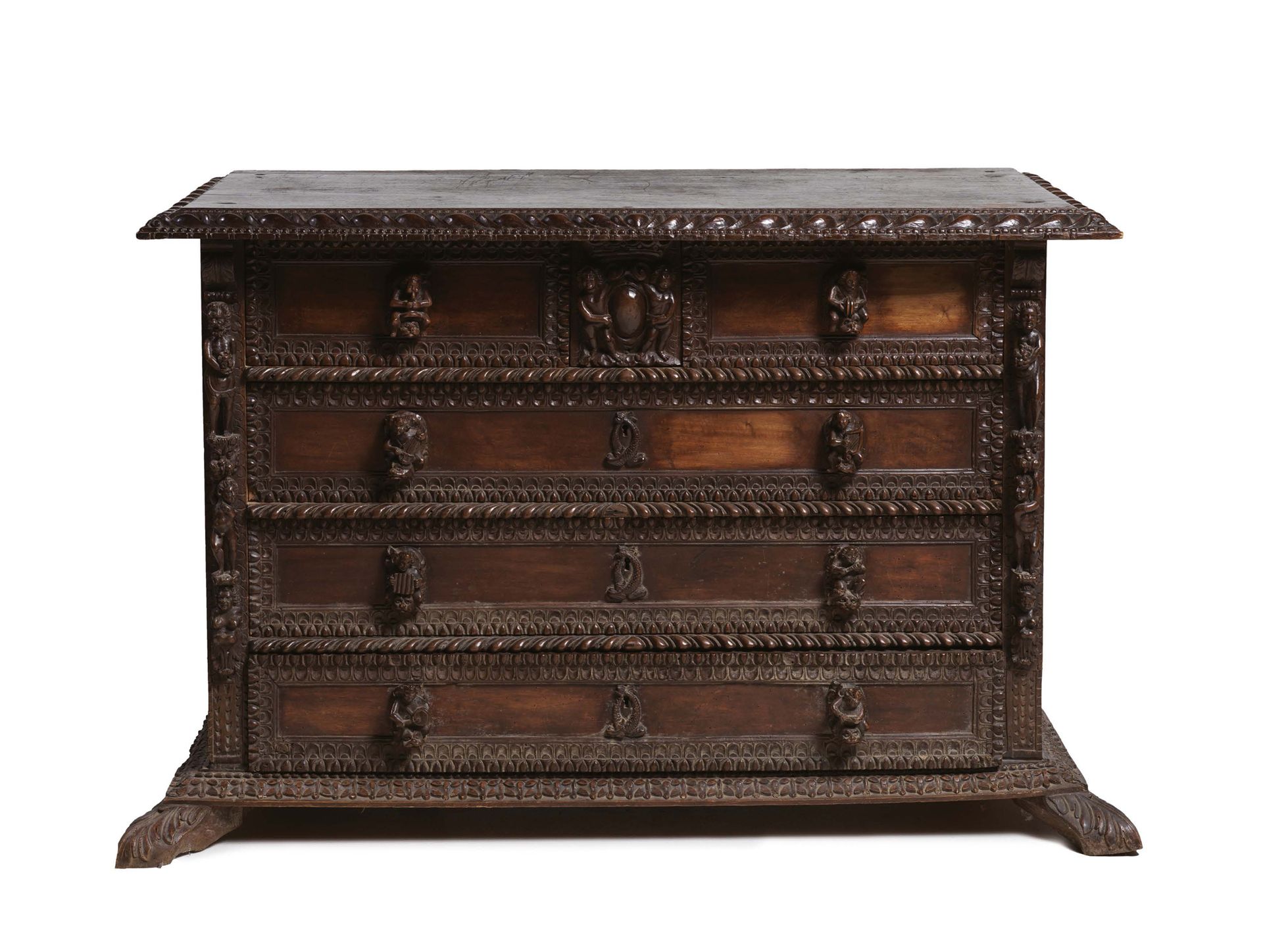 Null Chest of drawers called "A BAMBOCCI" in moulded and carved walnut and burr &hellip;
