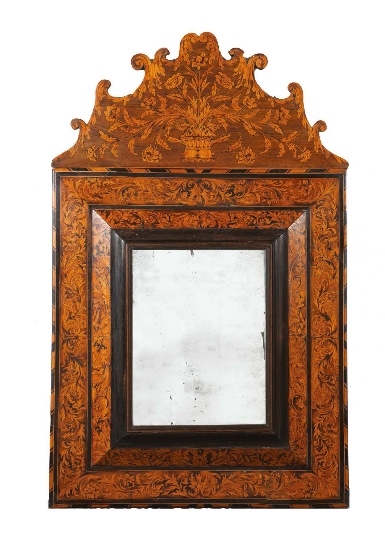 Null Mirror with pediment in marquetry in native wood and stained wood. Rectangu&hellip;