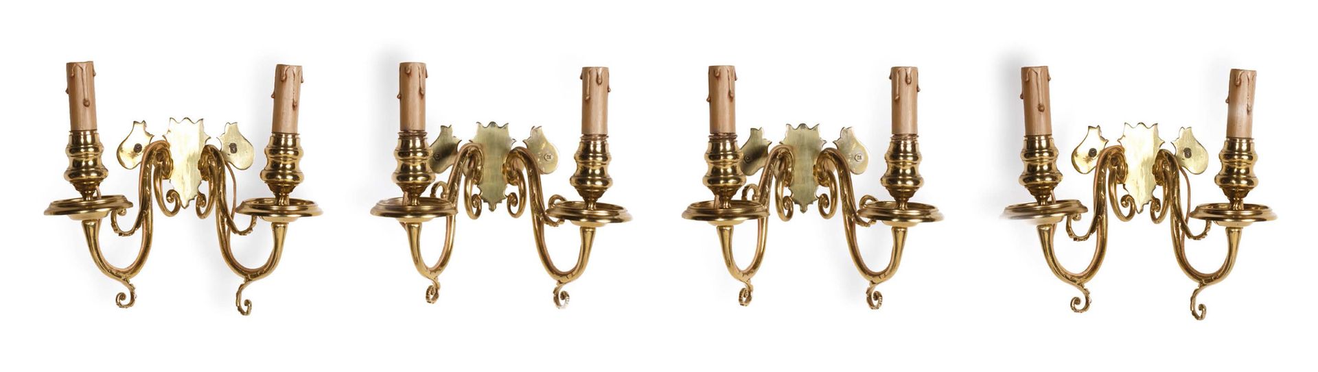 Null Suite of four gilt bronze sconces with two arms. In the Dutch taste of the &hellip;