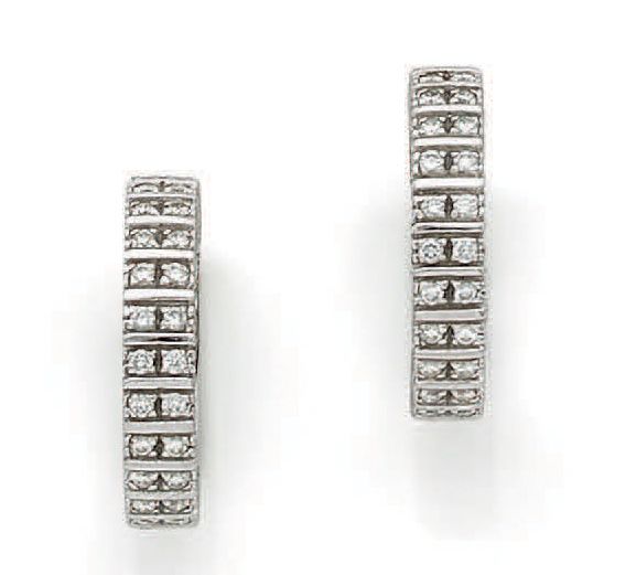 BOUCHERON. 
A pair of 18K (750) white gold hoop earrings set with brilliant-cut &hellip;