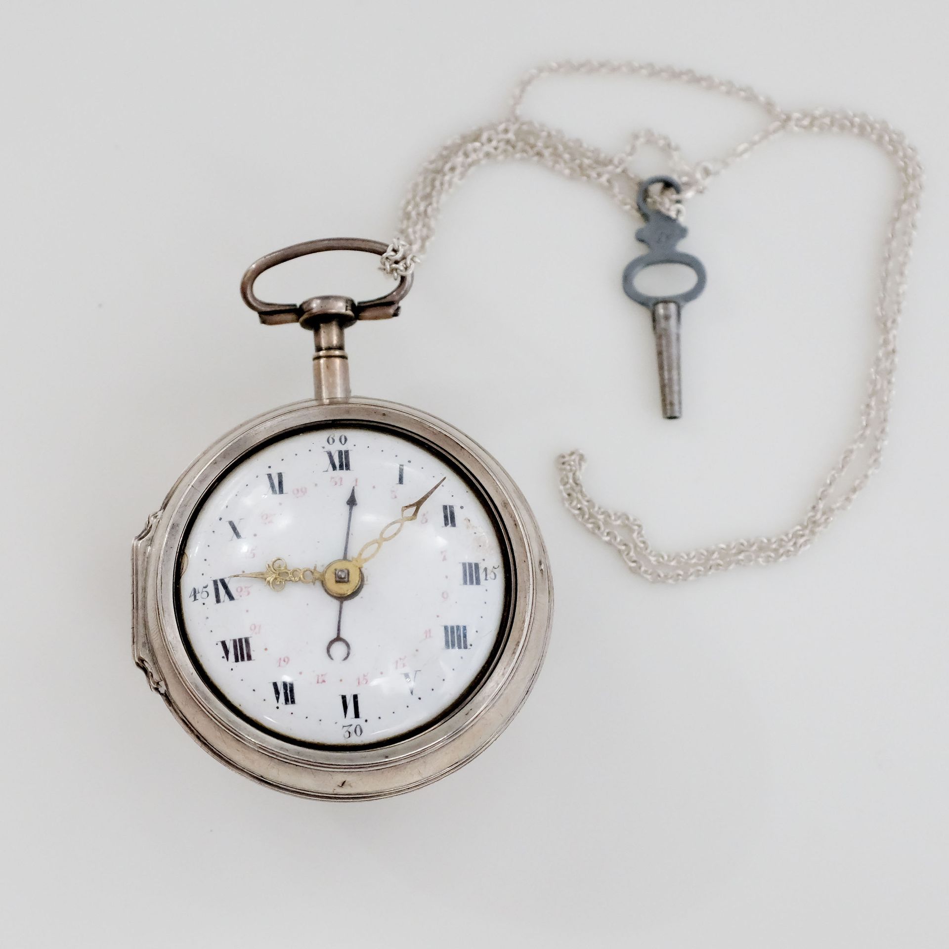 BUSHMAN À LONDRES VERS 1790 
No. 2848
Silver pocket watch with double case, whit&hellip;