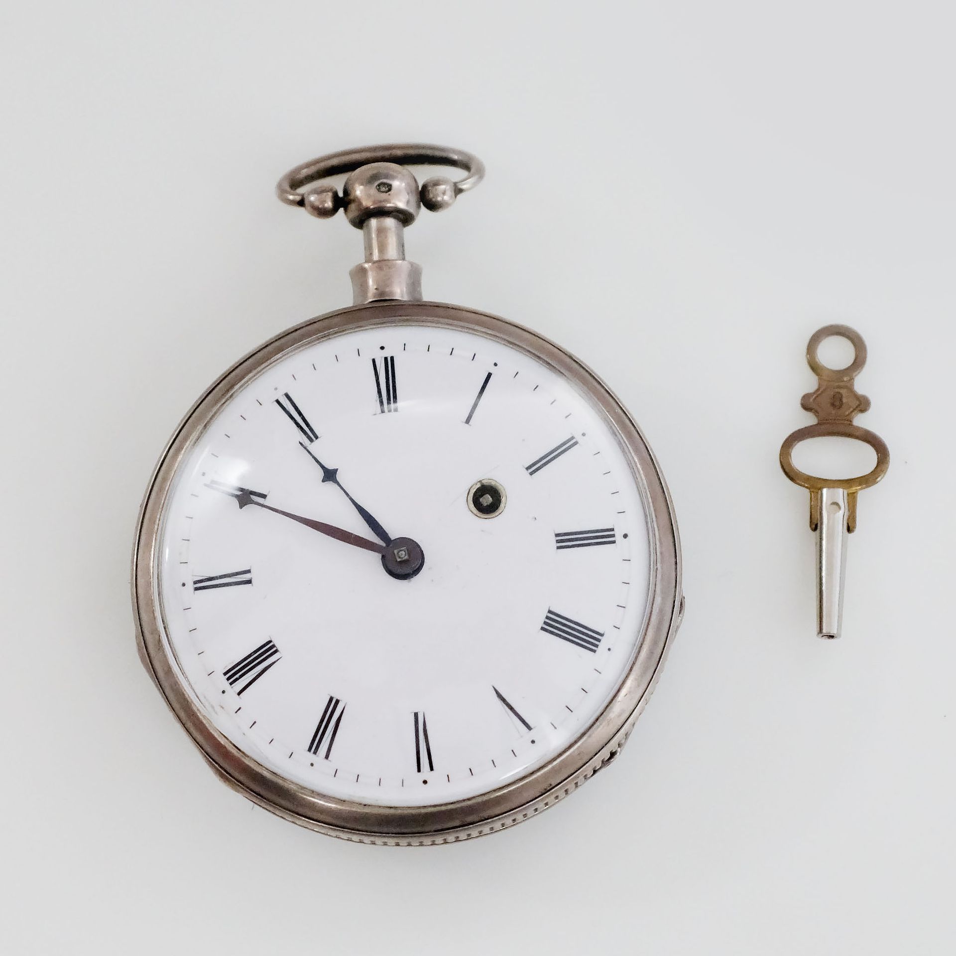 BORDIER à GENEVE Silver pocket watch with striking, white enamel dial, Roman num&hellip;