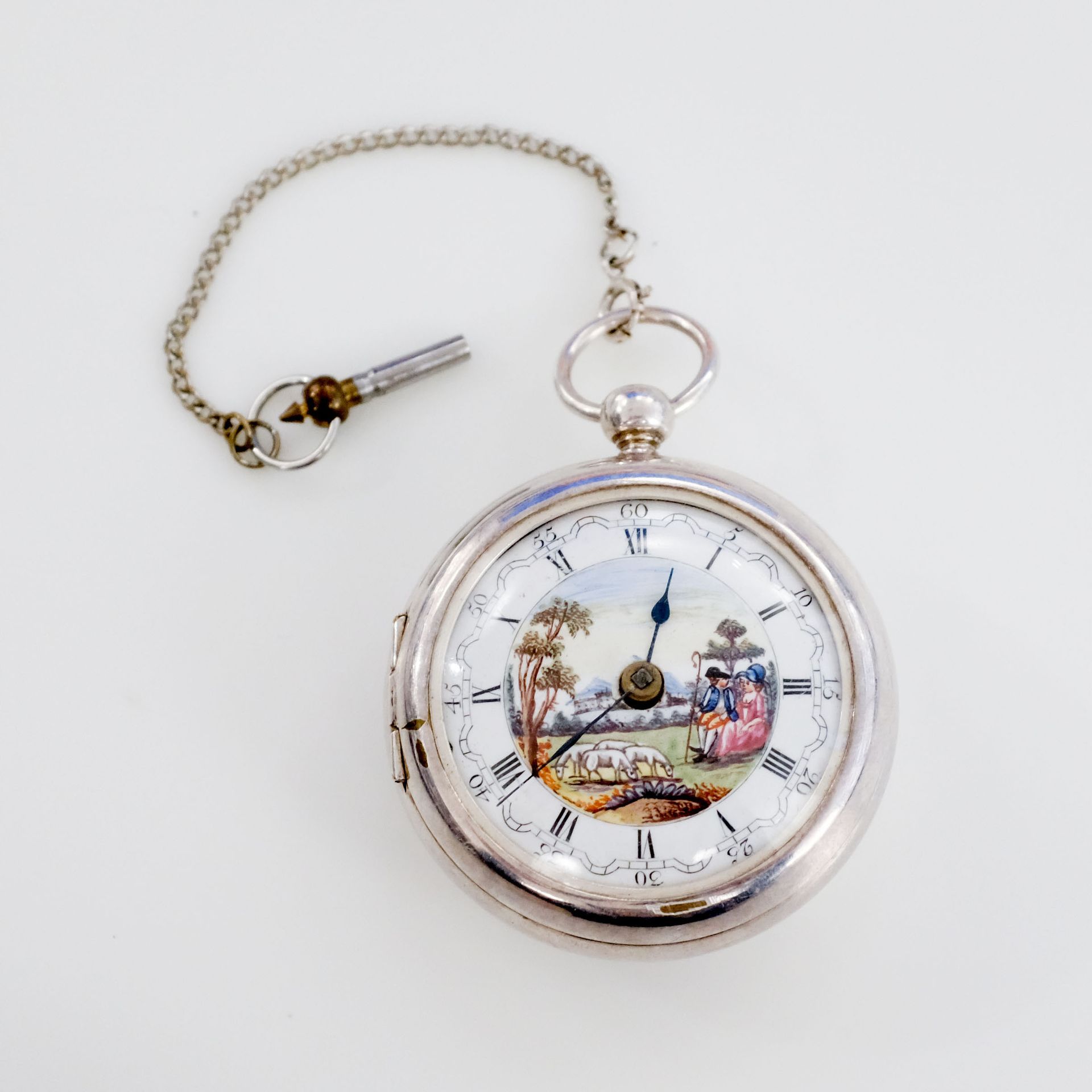 THO GOUL À LONDRES Silver metal pocket watch, white enamel dial with enamelled s&hellip;