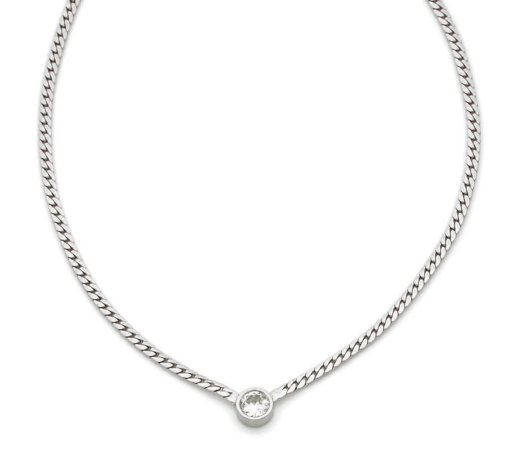 Null Necklace in 18K (750) white gold, with an English knot, adorned with a roun&hellip;