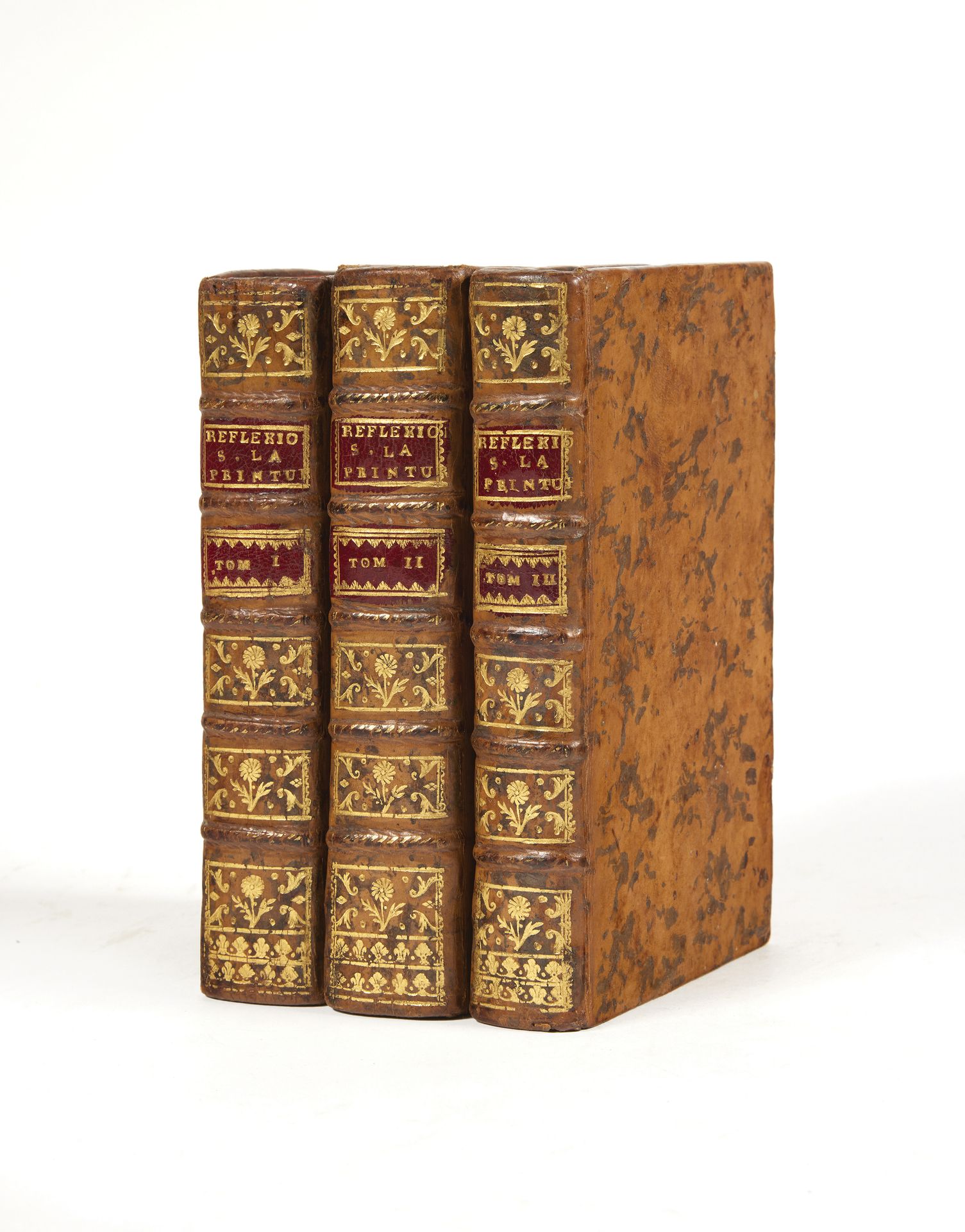 DU BOS, Jean-Baptiste, abbé 对诗歌和绘画的批评性思考。第六版。巴黎，Pissot，1755年。3卷在12
(166 x 95 mm)&hellip;