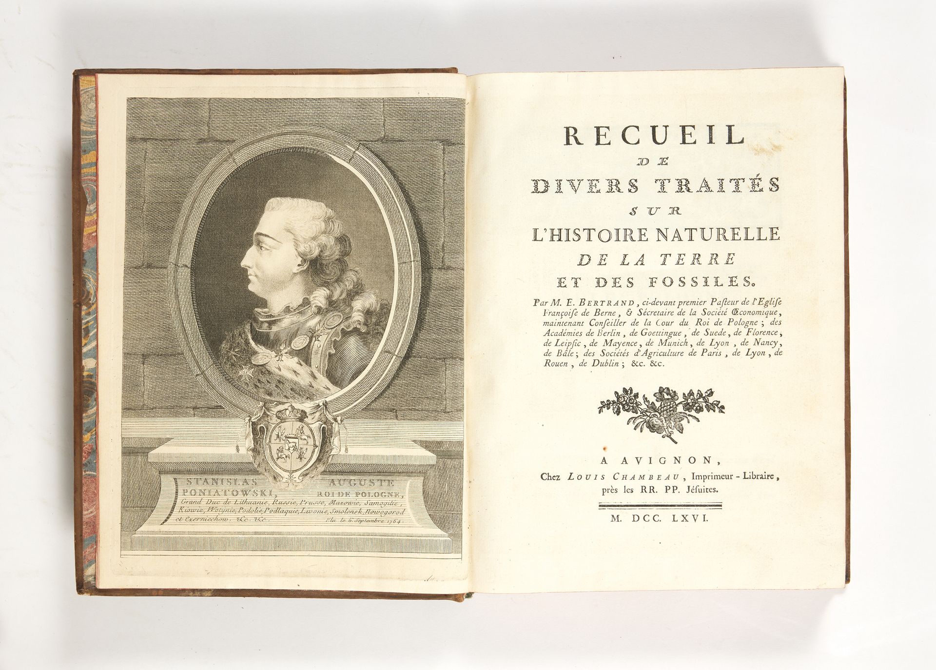BERTRAND, Elie 收集了关于地球自然史和化石的各种论文。阿维尼翁，路易-尚博，1766。In-4
(253 x 187 mm) with a fro&hellip;