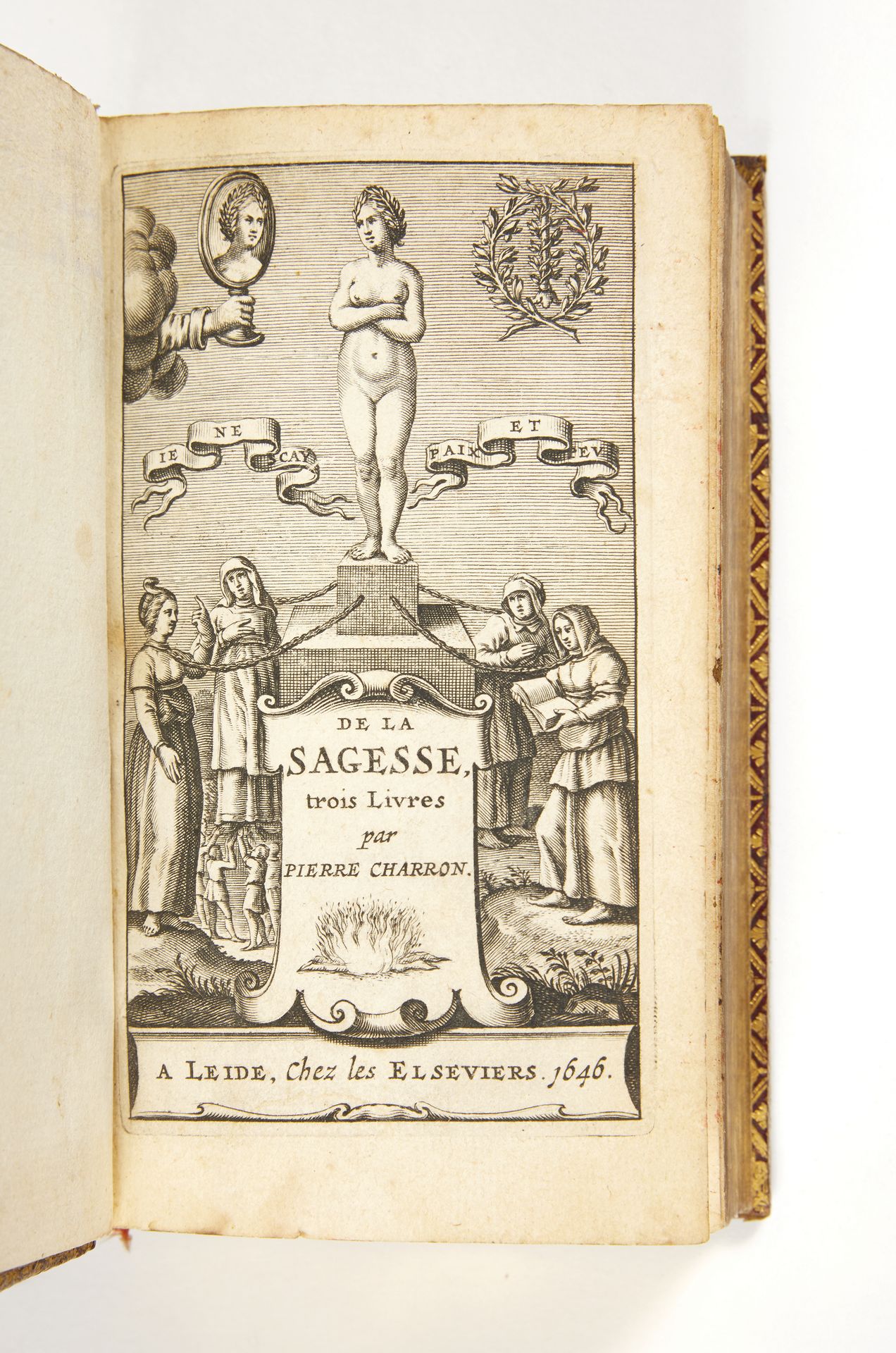 CHARRON, Pierre 智慧。三本书。莱顿，Les Elseviers著，1646年。In-16 (123 x 73 mm) with engraved&hellip;