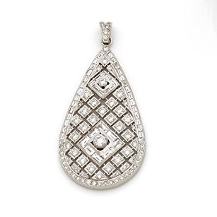 Null Pendant in white gold 750 thousandth, drop-shaped with openwork geometric d&hellip;
