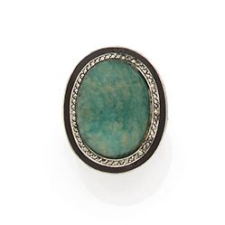Null Ring aus Silber (800) mit einem Amazonit-Cabochon in einer Umgebung aus Pyr&hellip;