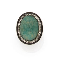 Null Bague en argent (800) ornée d'un cabochon d'amazonite, dans un entourage de&hellip;