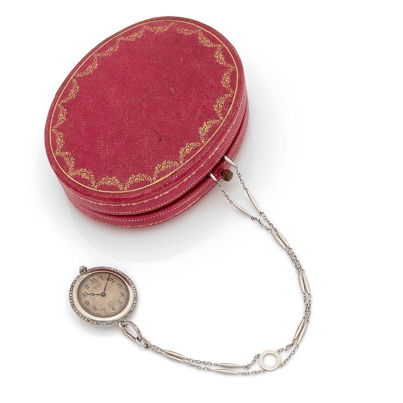 CARTIER Reloj colgante redondo de oro blanco de 18 quilates (750), esfera platea&hellip;