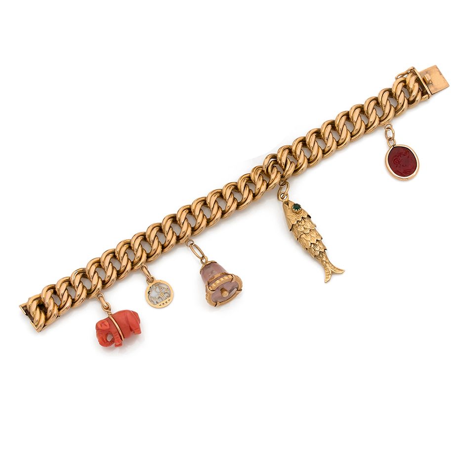 Null Armband aus 18 Karat Gold (750) mit Kettchen, das 5 Pampille-Belohnungen hä&hellip;