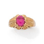 Null Bague jonc en or 14K (585), ornée d'un cabochon de pierre rouge synthétique&hellip;