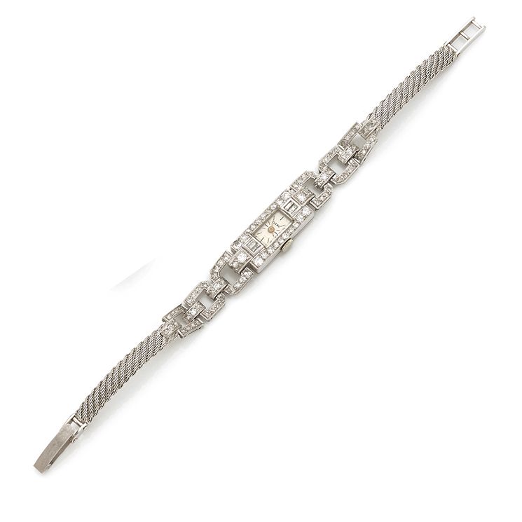 CLERC Montre bracelet de dame en platine (850), cadran crème avec index bâtons p&hellip;