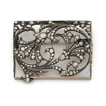 Null 
Rectangular openwork silver brooch (800) lined with 18K (750) gold, decora&hellip;