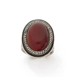 Null Silver ring (800), decorated with a cabochon of carnelian surrounded by pyr&hellip;