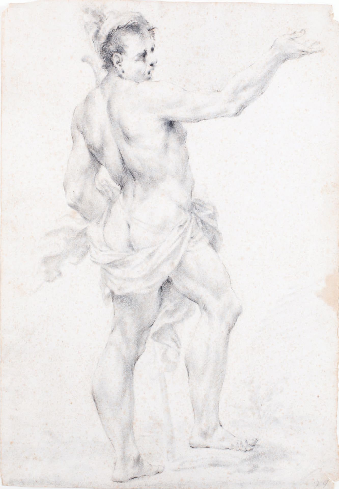 Francesco Monti (1685-1768) 
裸体男子的研究，从后面看
黑石（撕裂，潮湿的痕迹）
Étude d'homme nu, drapé, &hellip;