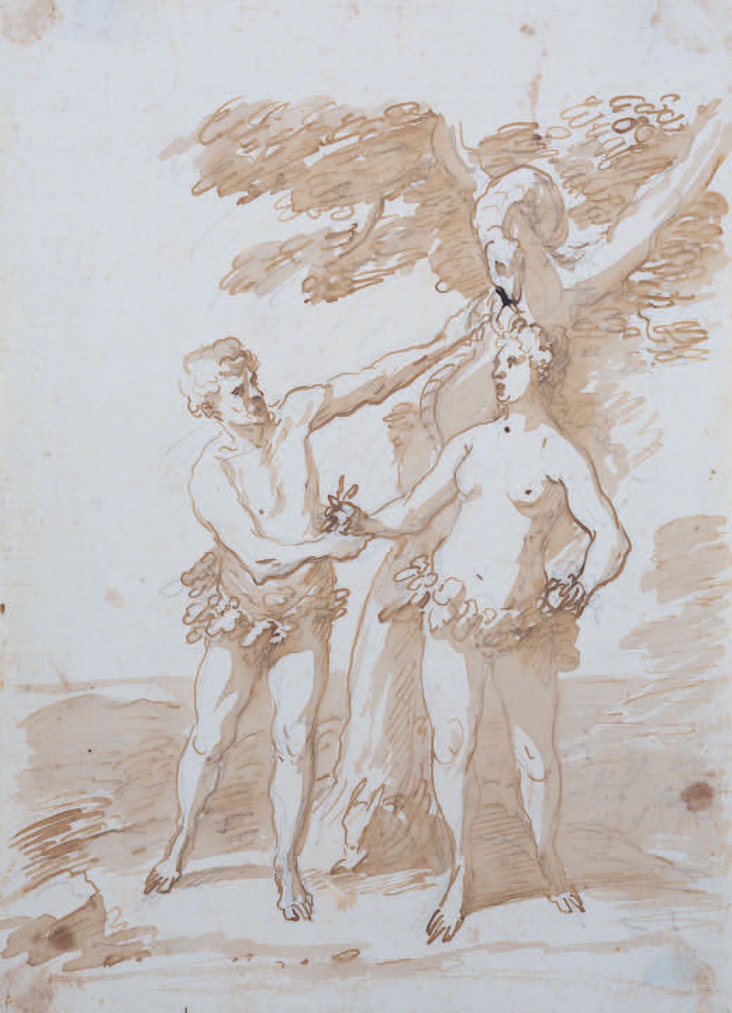 Scuola Italiana del XVII/XVIII secolo 
亚当和夏娃
钢笔，棕色墨水，棕色水洗
École italienne du XVI&hellip;