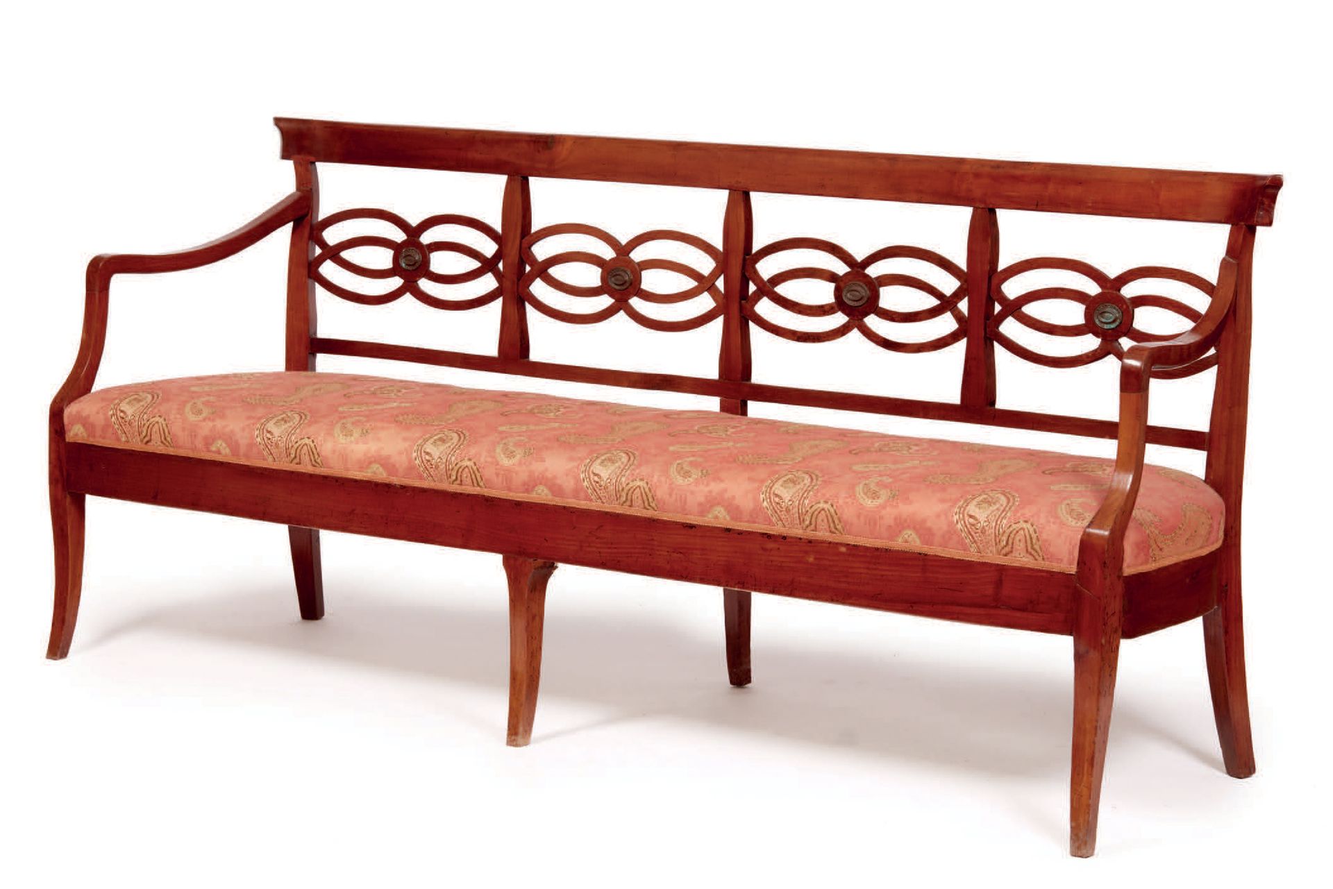 Null 
Canapé 
en bois de cerisier avec dossier ouvert, assise tapissée de tissu &hellip;