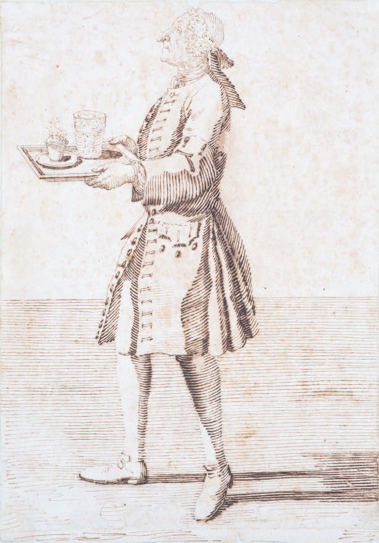 Pier Leone Ghezzi (1674-1755) 
一个拿着托盘的男人的肖像，从侧面看
钢笔，棕色墨水，反压纸（潮湿的痕迹）
Portrait d'h&hellip;