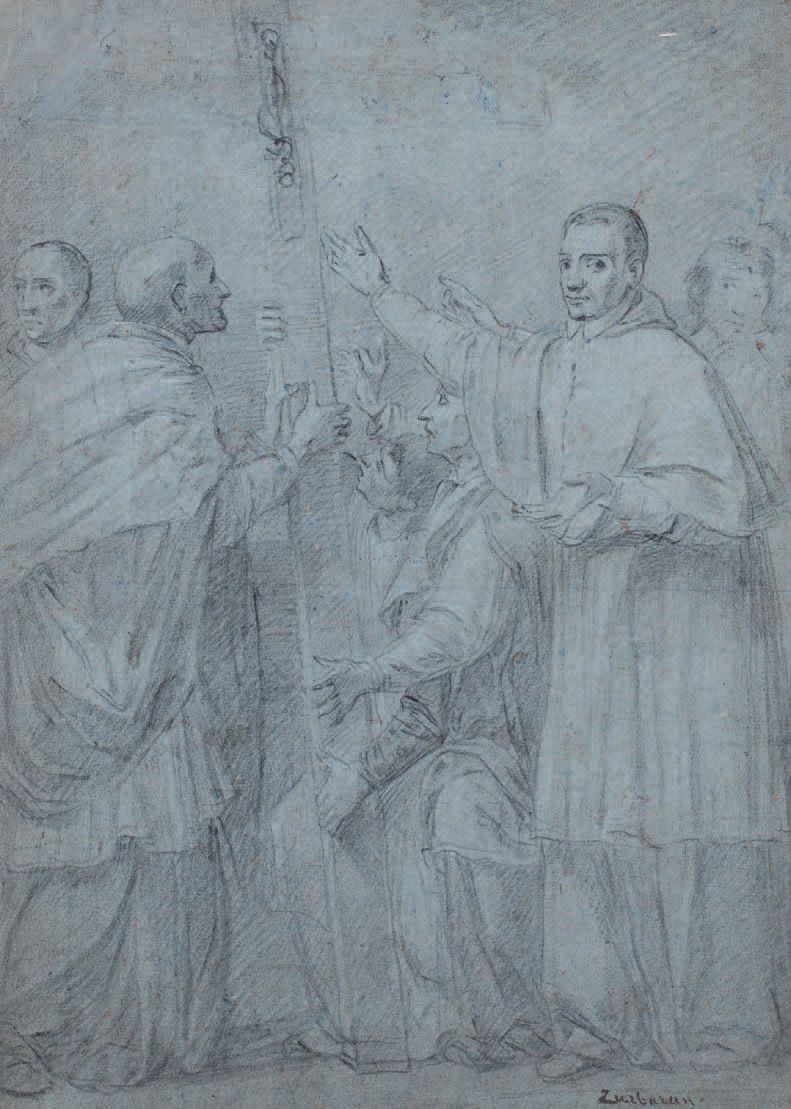 Scuola Italiana del XVII secolo 
Saint Charles Borromeo携带圣钉游行
黑石，白铅，蓝纸
École ita&hellip;
