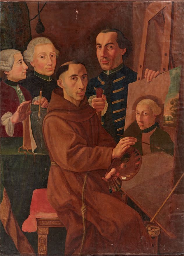 Scuola del XVIII/XIX secolo 
人物肖像和一个打算画肖像的方济各会修士
布面油画（修复）
École du XVIII-XIXe si&hellip;