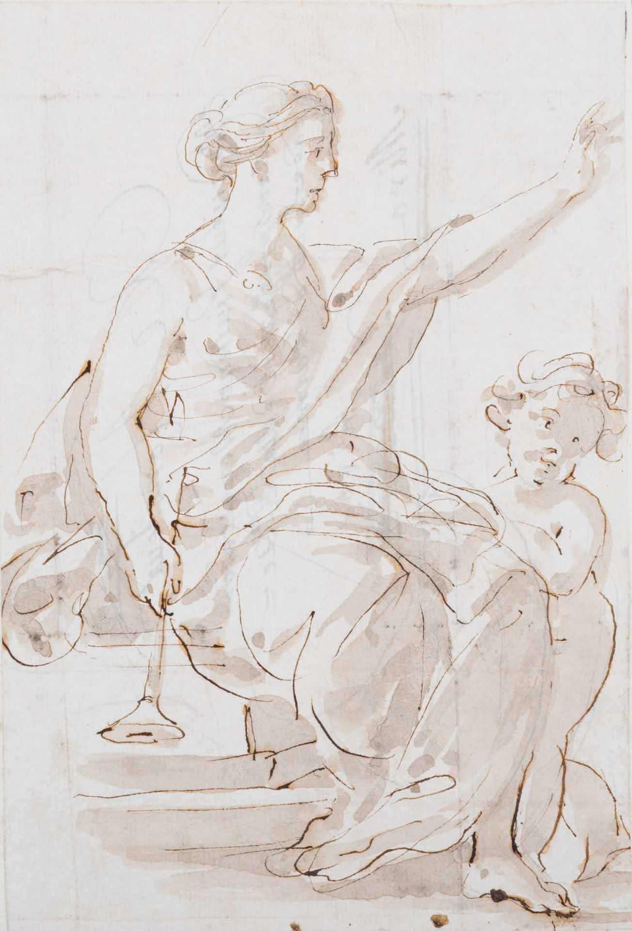 Attribuito a Fabio CANAL (1703-1767) 
Euterpe形象研究
钢笔，棕色墨水，棕色水洗。在背面，献给 "Monsieur &hellip;
