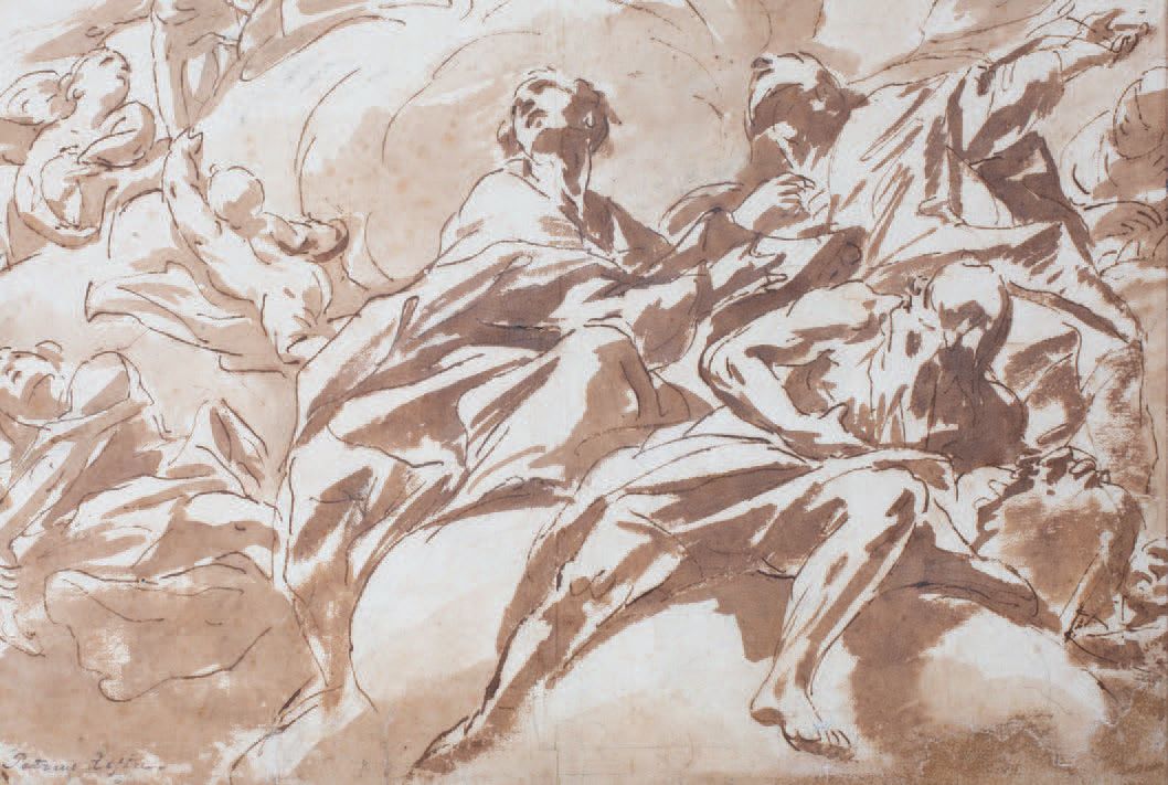 Giovanni Battista BEINASCHI (1636-1688) 
圣人和天使群
钢笔，棕色水洗，纸背（磨损，修复）
圣人和天使群
Plume, &hellip;