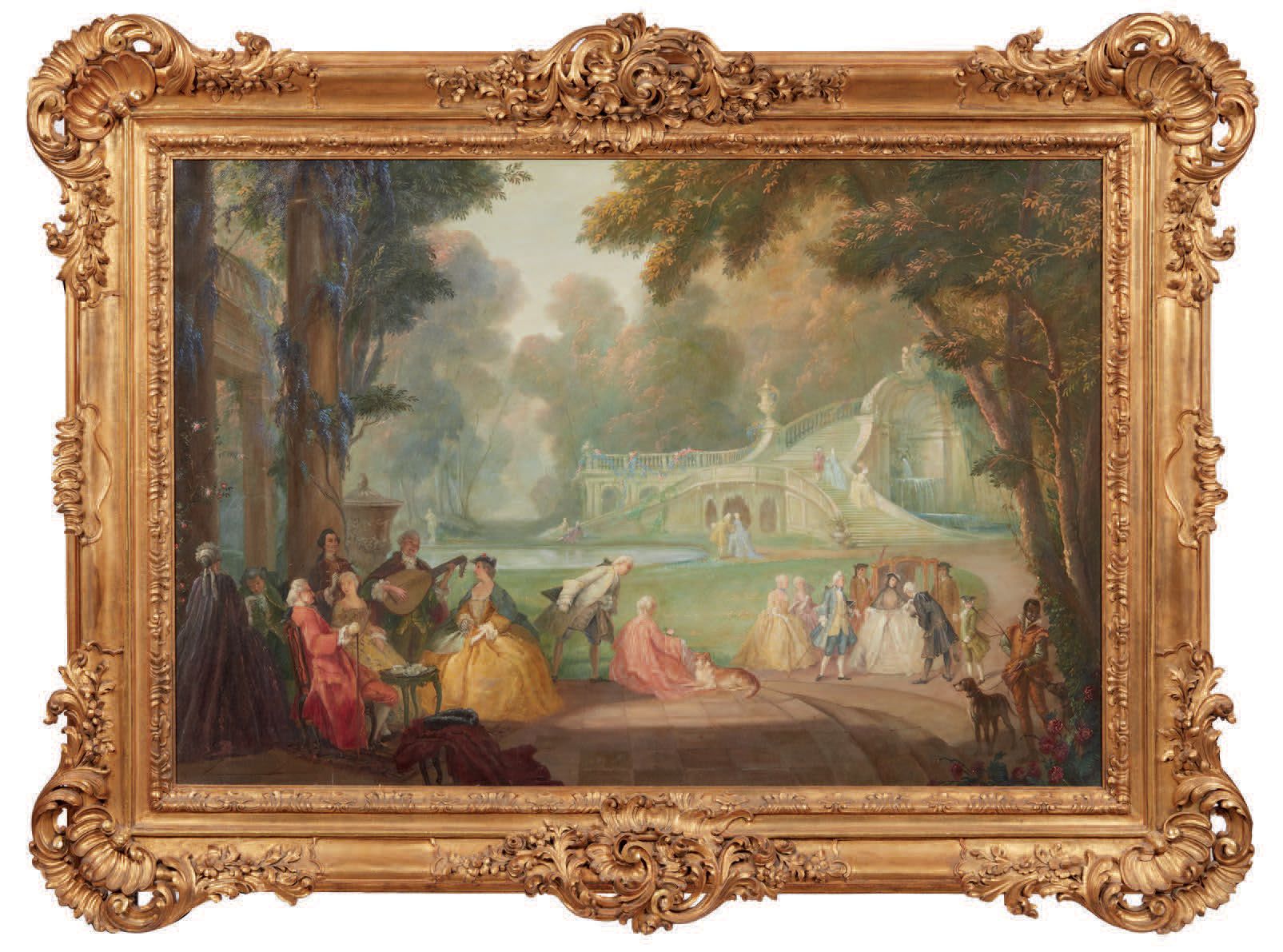 Scuola del XIX secolo "Fête galante dans le parc d'un palais princier
Huile sur &hellip;