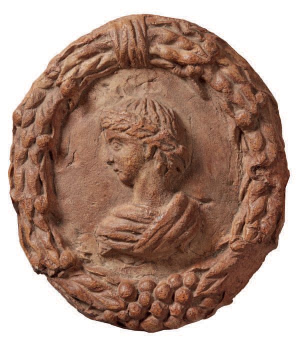Null Oval terracotta medallion depicting, in the center, an old-fashioned male p&hellip;