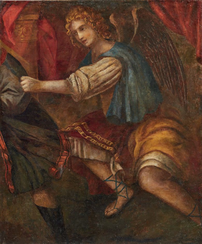 Scuola del XVII secolo 
Un ángel (fragmento)
Óleo sobre lienzo (restauraciones)
&hellip;