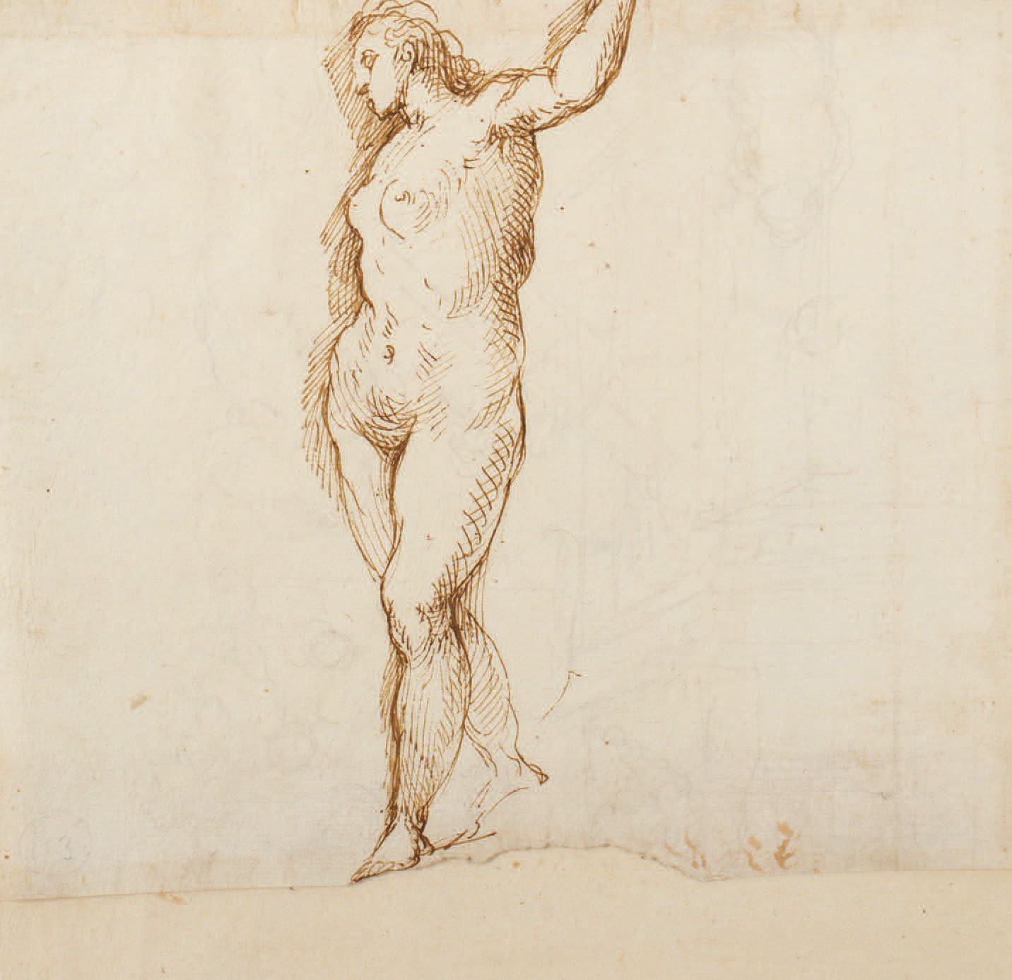 Ambito di Jacopo PALMA Il Giovane 
Weiblicher Akt Feder, braune Tinte auf konter&hellip;
