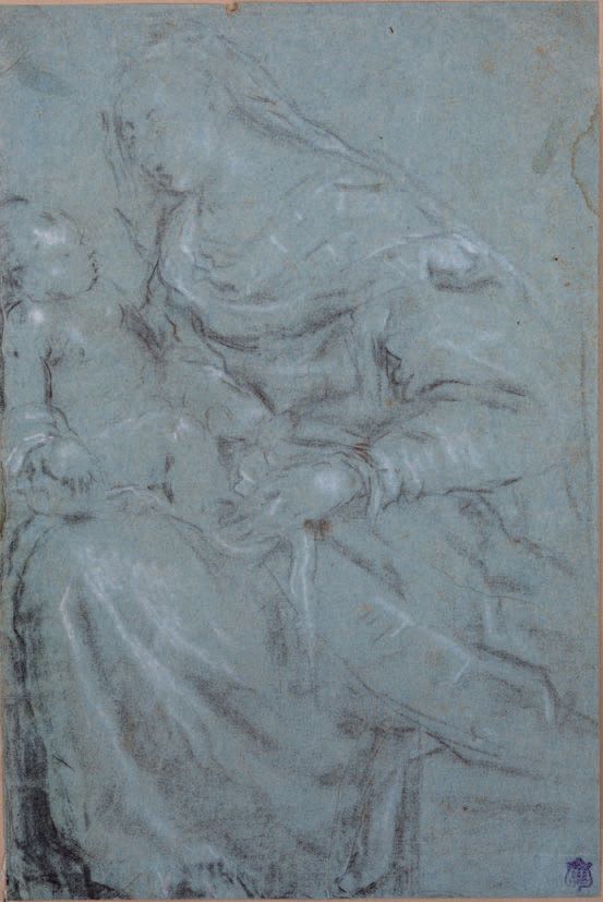 Scuola dei Bassano del XVII secolo 
圣母与儿童
黑石，蓝纸白铅
École des Bassano du XVIIe siè&hellip;