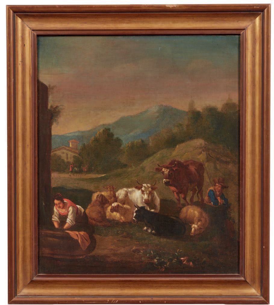 Da un modello fiammingo del XVII secolo 
Laundress, shepherd and herds at rest i&hellip;