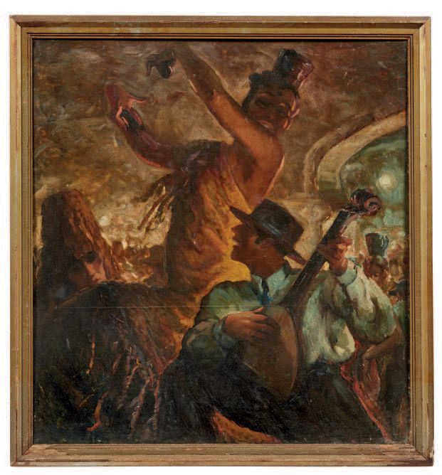 PITTORE DEL XX SECOLO 
弗拉门戈
布面油画，有图案
弗拉门戈二十世纪学校
布面油画，有图案
有镀金的框架