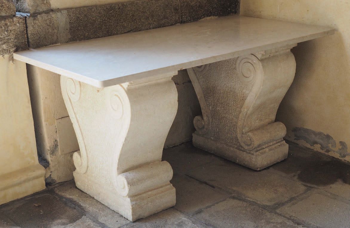 Null Mesa rectangular con tablero de mármol blanco, bases en piedra de Vicenza c&hellip;