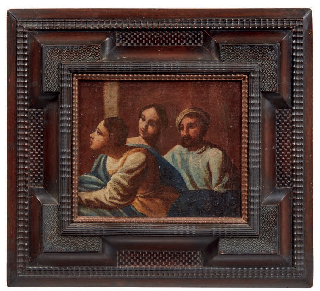 PITTORE DEL XVIII SECOLO 
Tres figuras
Óleo sobre lienzo (fragmento)
École du XV&hellip;