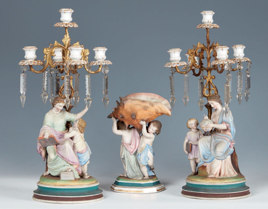 Null Triptych composed of a pair of candelabra and a centerpiece in polychrome b&hellip;