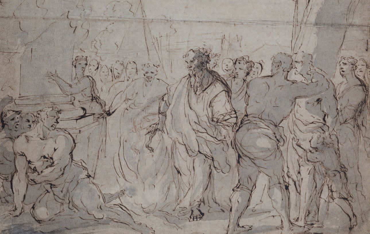 Attribuito a Gregorio LAZZARINI (1657-1730) 
Una scena della storia antica
Penna&hellip;