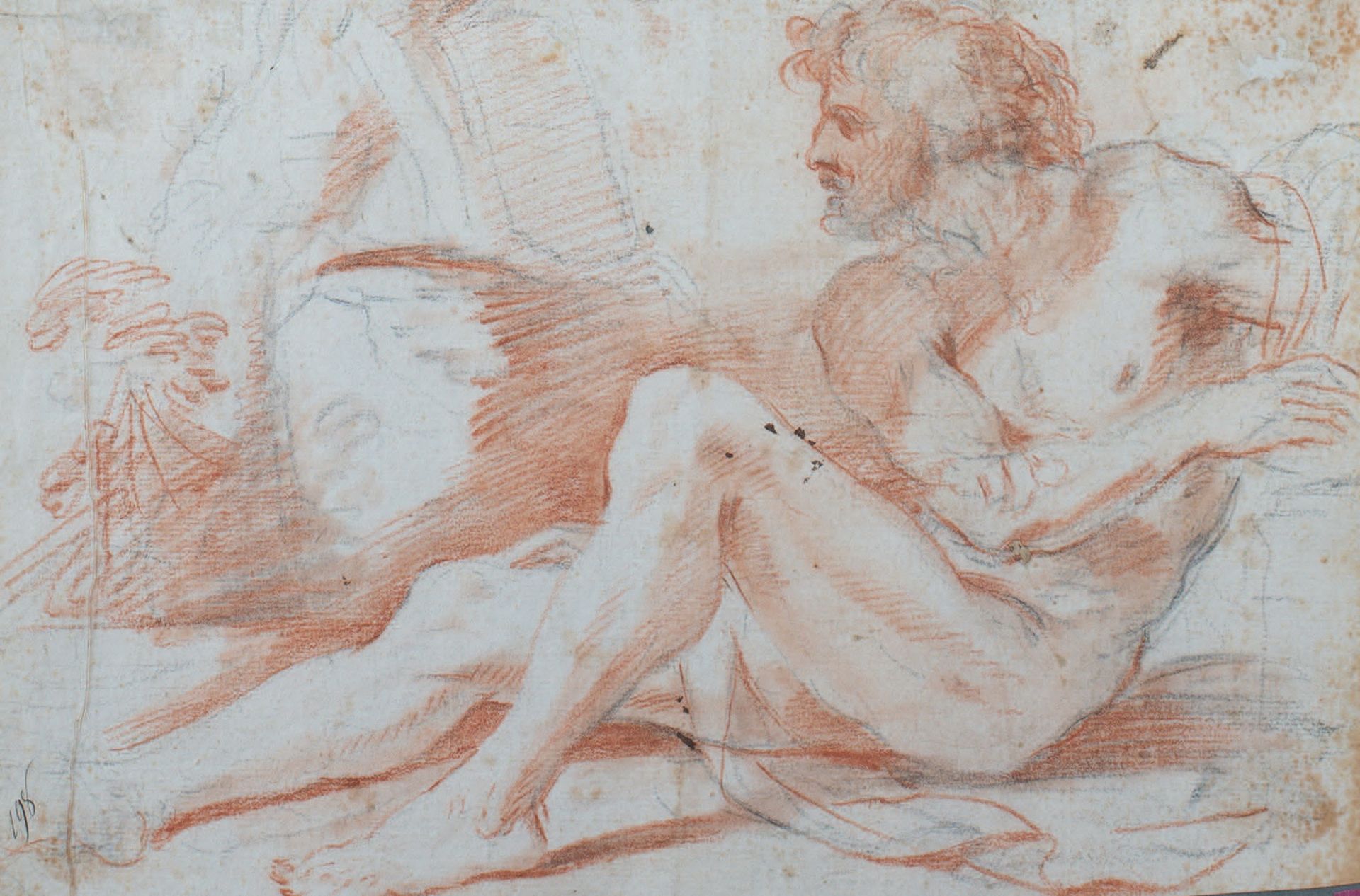 Pier Francesco MOLA (1612-1666) 
一个坐着的裸体男人的研究，从侧面看
黑石，红色，棕色水洗（pliures）
Étude d'h&hellip;