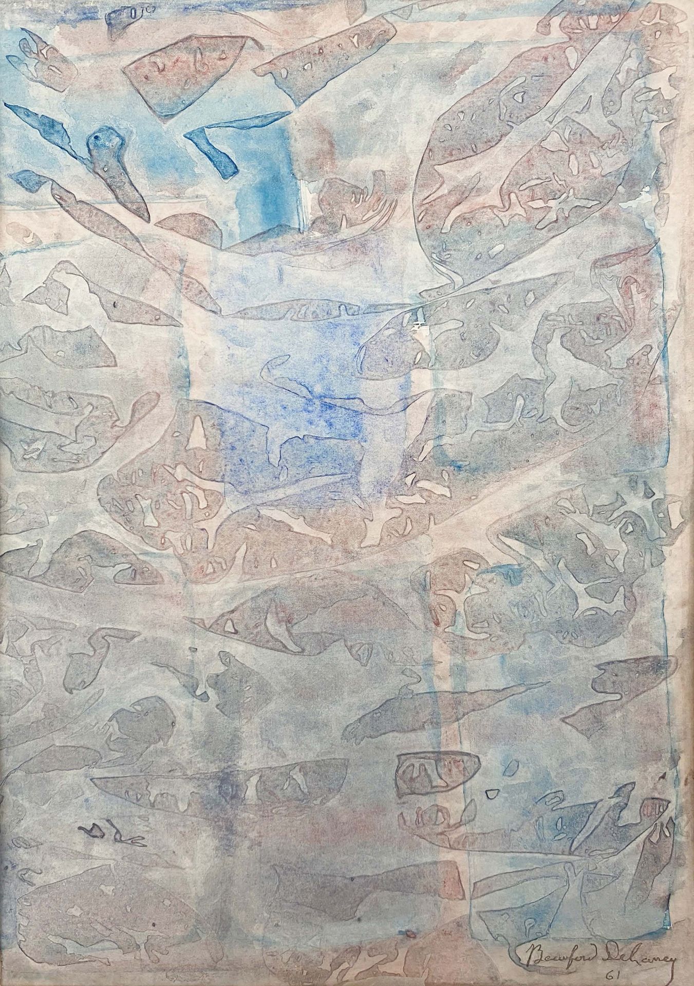 Beauford DELANEY (1901-1979) 构图，1961年
纸上水彩画。
右下方有签名和日期。
背面有一幅红色铅笔画和一个献词："Pour Ro&hellip;