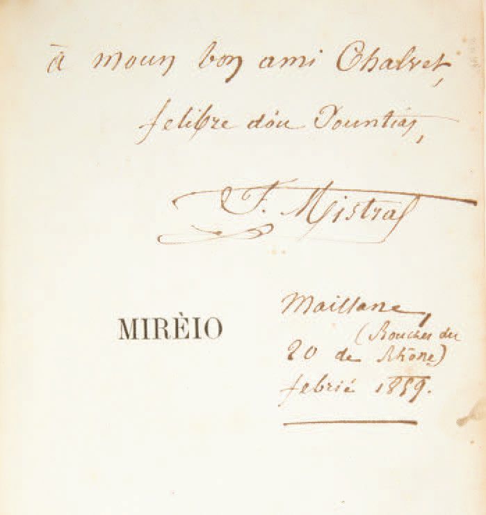 Frédéric MISTRAL. Miréio pouèmo prouvençau（与字面翻译相反）。
阿维尼翁，J. Roumanille，1859年。
I&hellip;