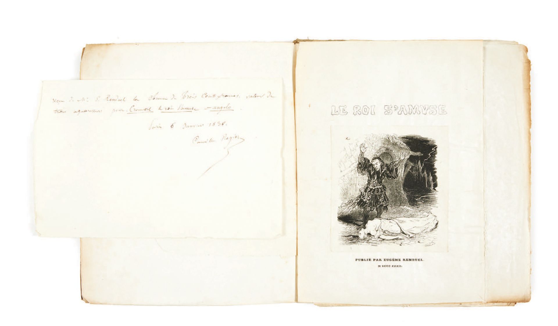 VICTOR HUGO. 作品。戏剧 I.国王被逗乐了。第三版。巴黎，Eugène Renduel，1833年。
In-8 of (3) ff. XXIII, &hellip;