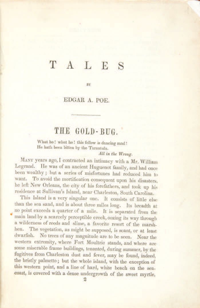 Edgar Allan POE. Tales. London, Wiley and Putnam, 1845.
In-8 mit (1) f. Tabelle,&hellip;