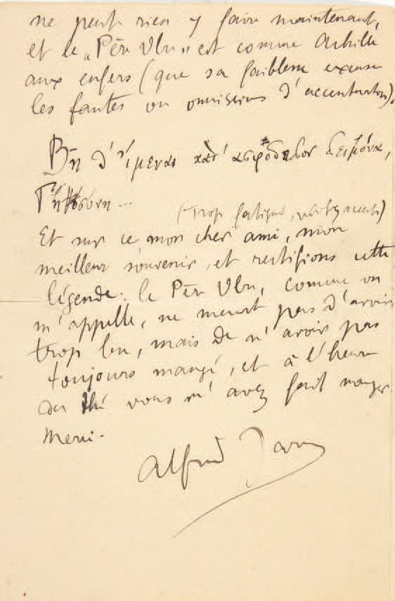 Alfred Jarry. Letter addressed to Dr. Saltas. No place [Laval] May 28, 1906.
Aut&hellip;